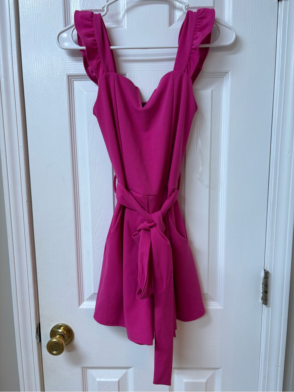Fuchsia Sleeveless Tie-Waist Romper